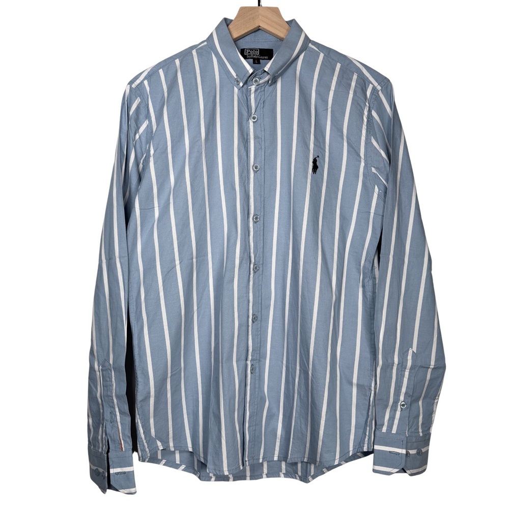 Polo Ralph Lauren Mens L Blue White Stripe Button Down Shirt